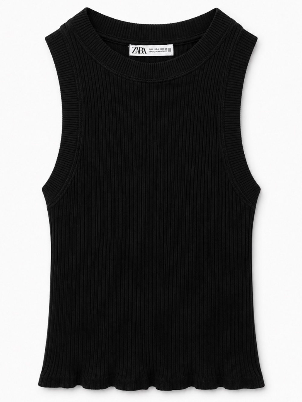 Zara Black Ribbed Sleeveless Tank Top Size Small Stretch Basic